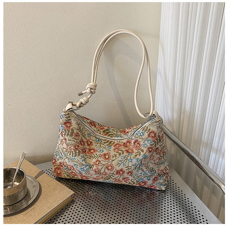 Underarm Autumn Ethnic Style Flower Fashion Women's Shoulder Bag