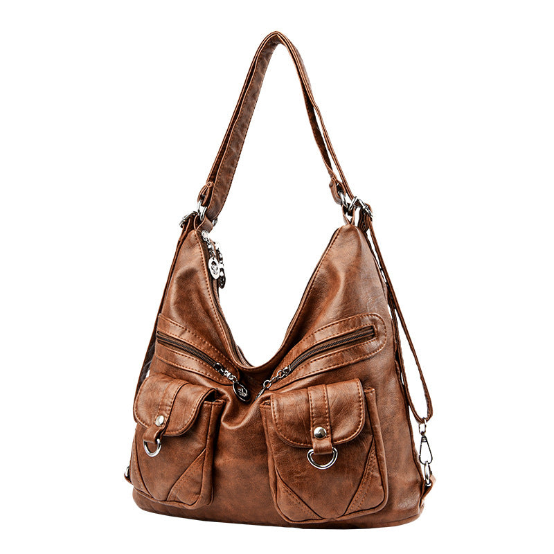 Women's Cow Wax Leather Deformation Single Motorcycle Crossbody Bags