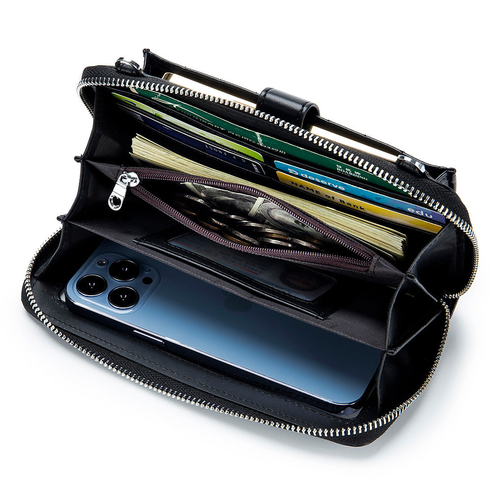 Women's Leather Embroidered Touch Screen Cell Clutch Phone Bags