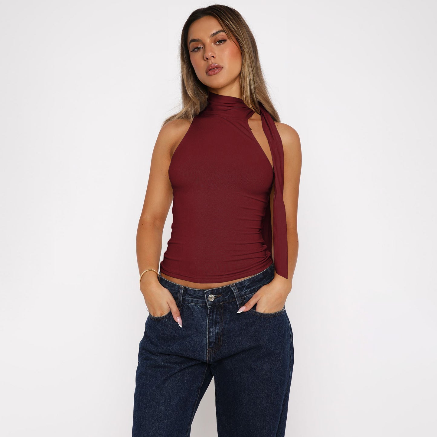 Women's Sexy Half Turtleneck Ribbon Comfortable Cold-shoulder Tops
