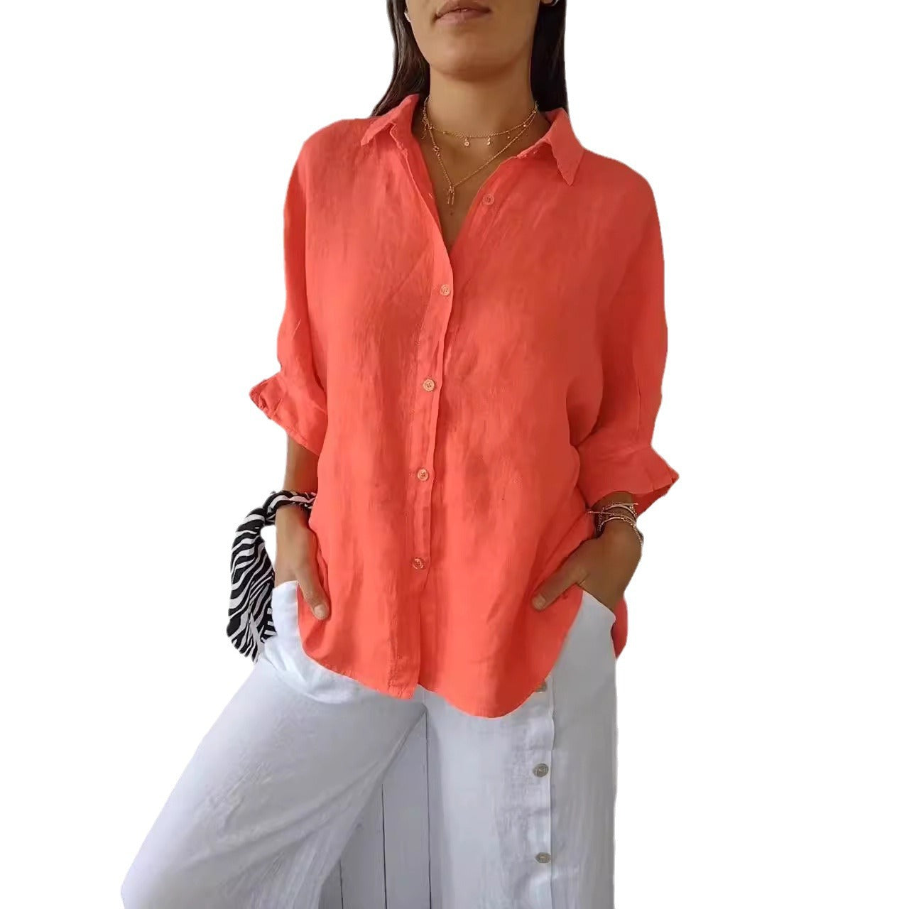 Spring Cotton Linen Back Design Shirt Blouses