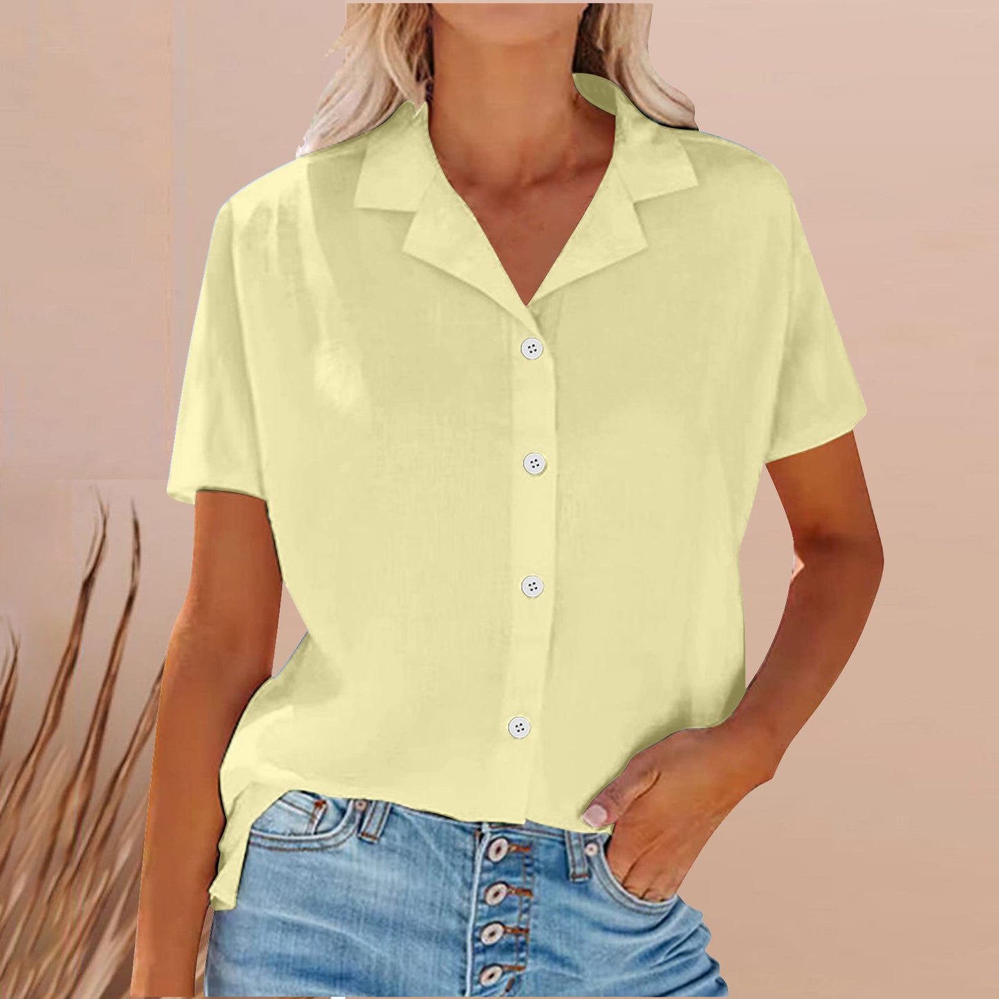 Women's Solid Color Buttons Lapel Cotton Linen Blouses