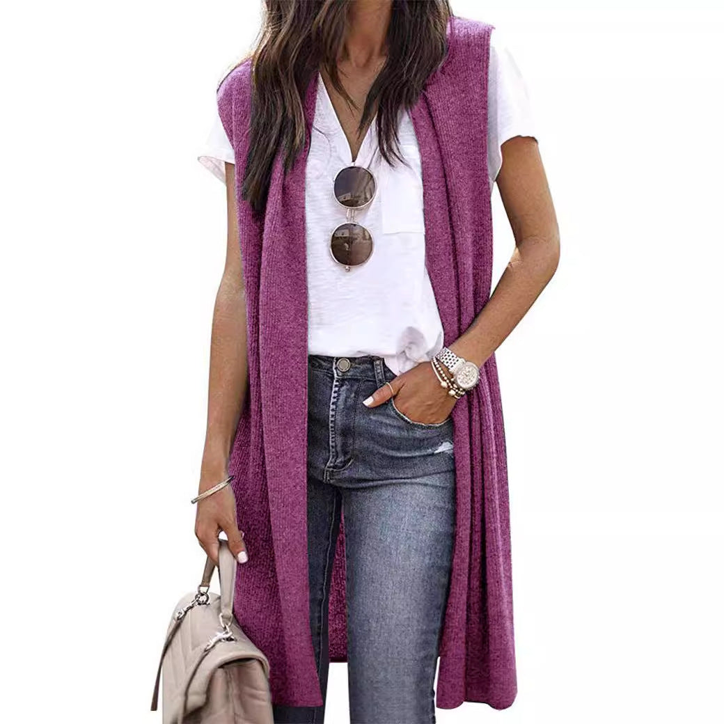 Slouchy Solid Color Fashion Casual Mid-length Vests