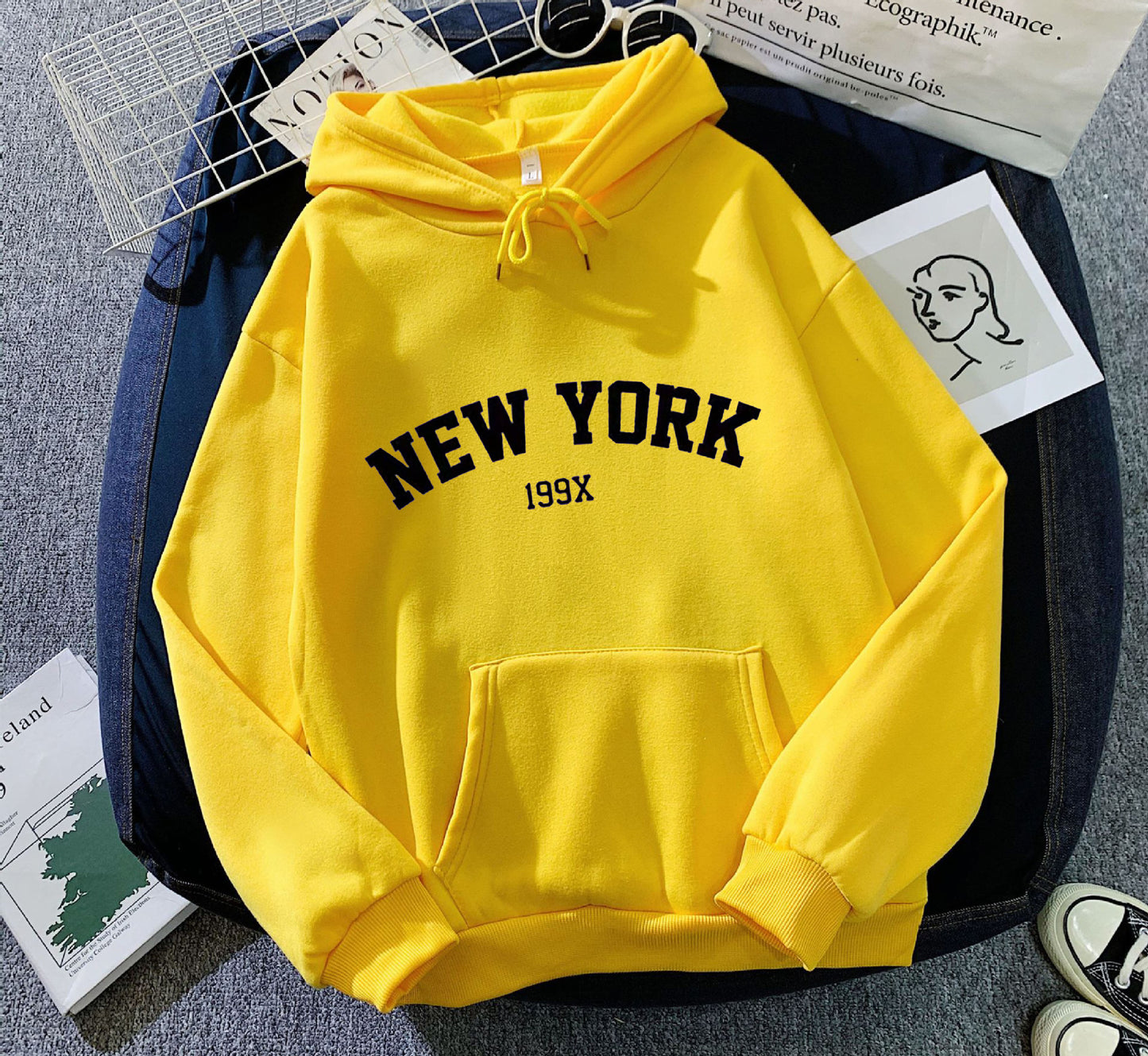Stylish Fleece-lined Hoodie Unisex Wear Loose Sweaters