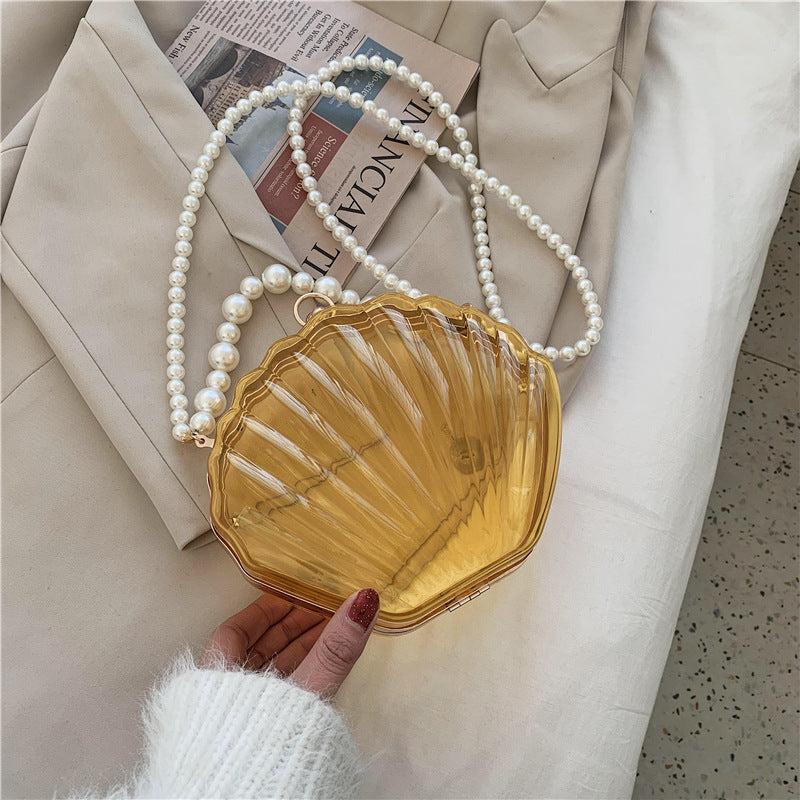 Women's Transparent Shell Box Western Style Pearl Shoulder Bags