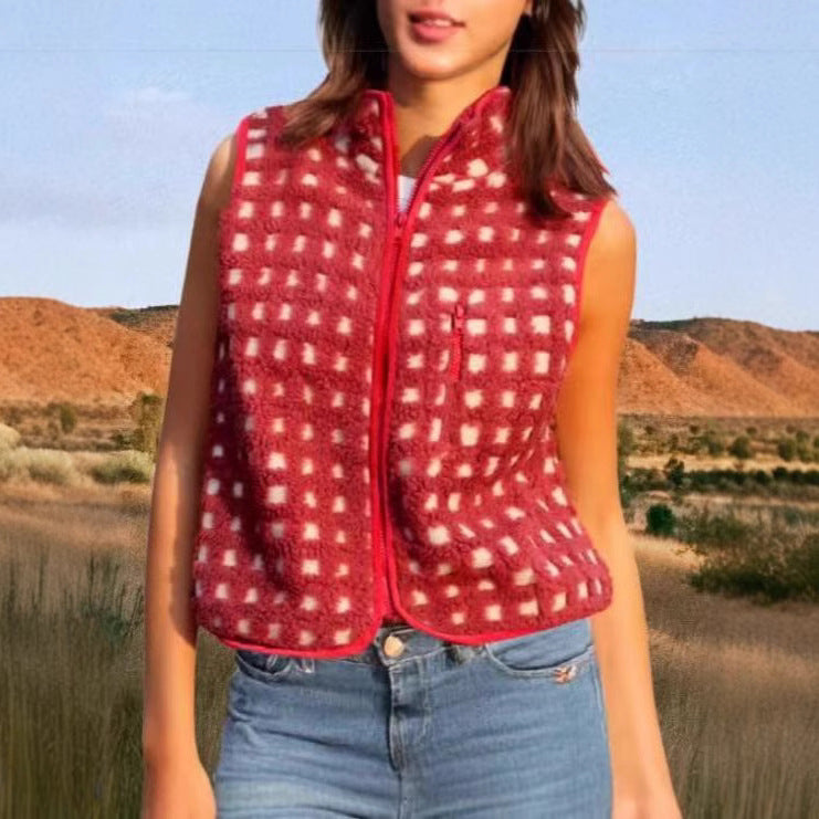 Women's Waffle Polar Fleece Waistcoat Sleeveless Turtleneck Vests