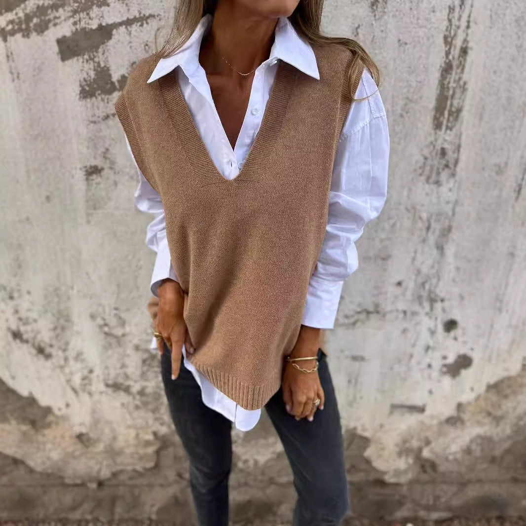 Charming Knitted Solid Color Versatile Basic Vests