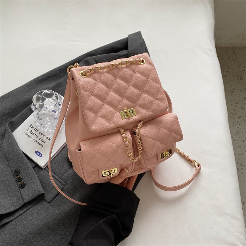Women's Rhombus Advanced Texture Commuter Simple Chain Backpacks