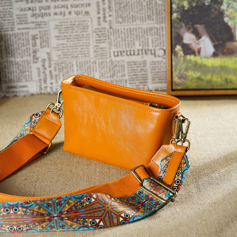 Women's Leather First Layer Cowhide Wide Strap Shoulder Bags