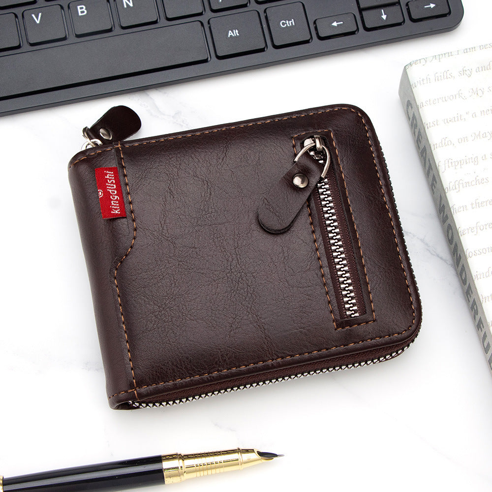Men's Novel Design Oil Wax Leather Business Men's Wallet