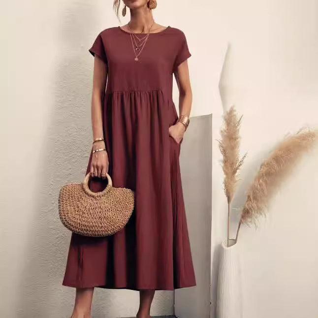 Color Sleeveless Loose Cotton Linen Pocket Dresses