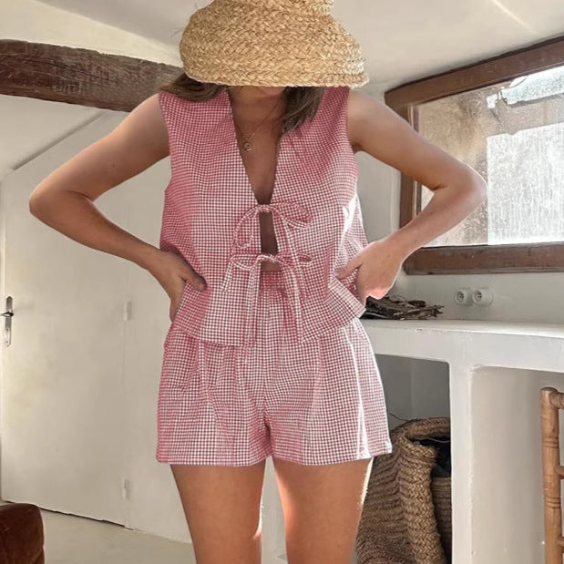 Pretty Stylish Casual Plaid Elastic Waist Suits