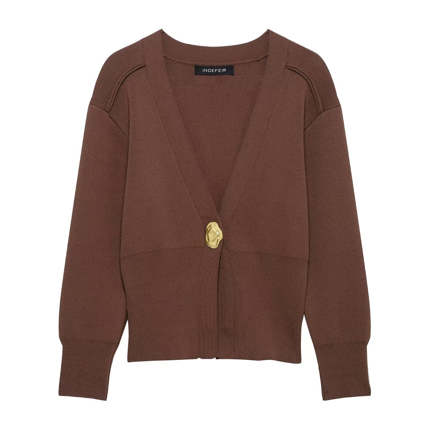 Women's Simple Elegant Metal Button Decoration Knitted Knitwear