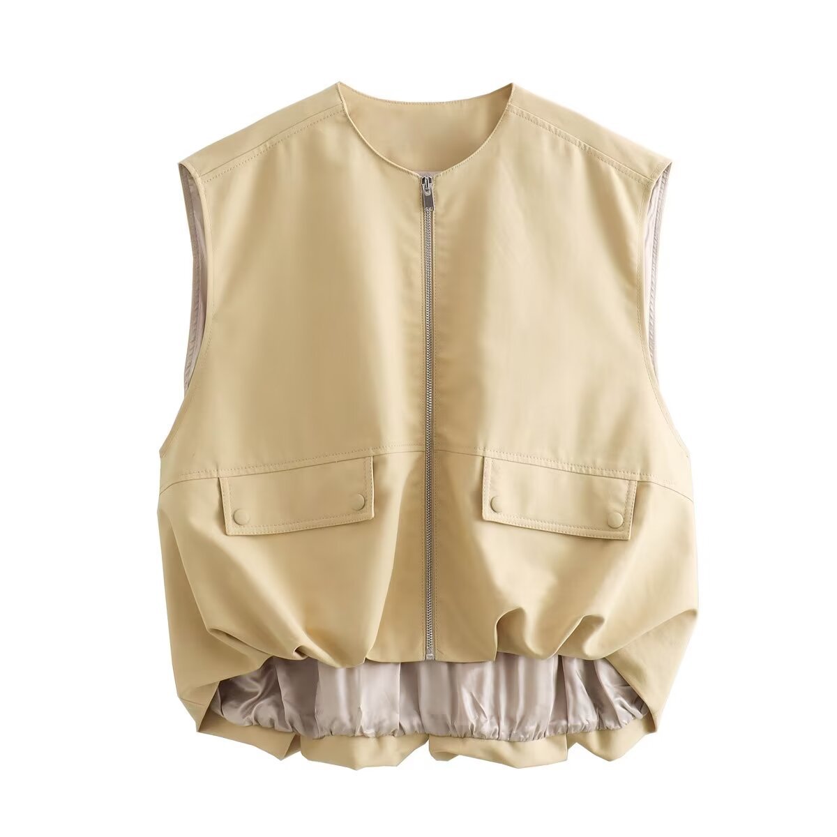 Women's Spring Street Fashion Pleated Hem Cotton Vests