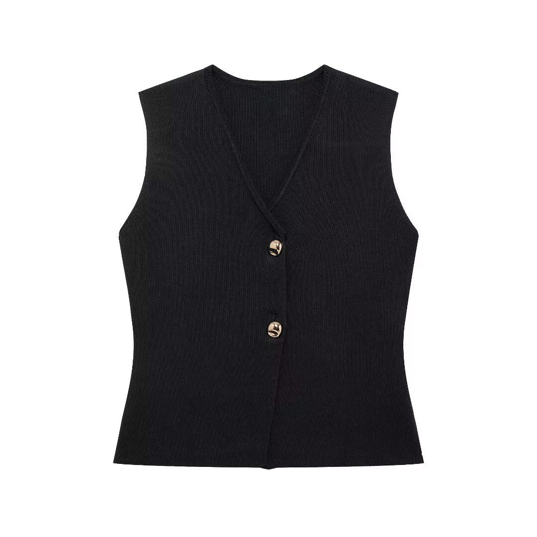 Women's Summer Solid Color Gold Button Decoration Vests