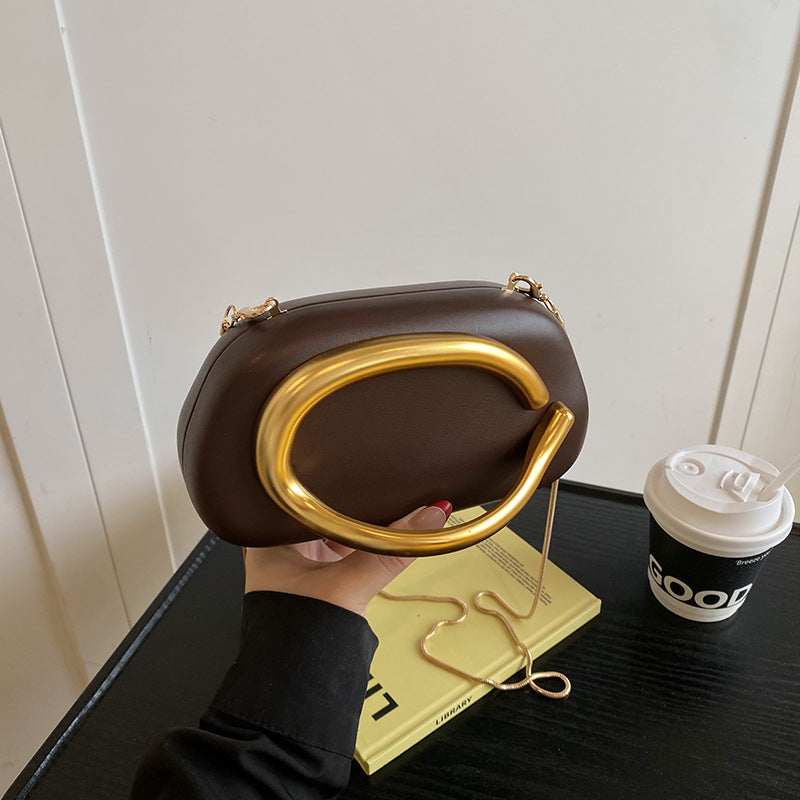 Women's Metal Detail Decorative Personality Design Chain Solid Color Clutch Box Bags