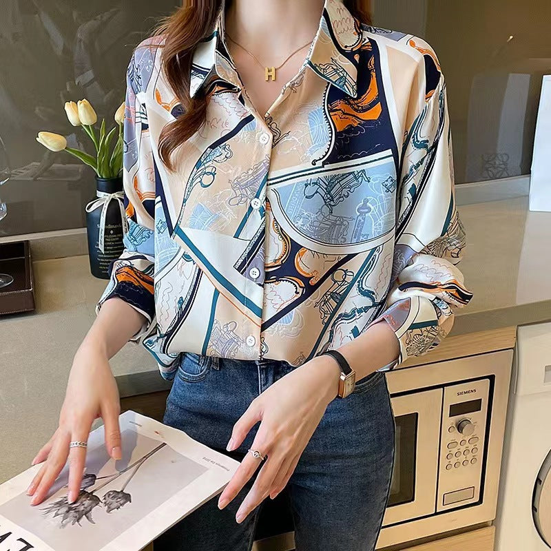 Women's Commute Style Fashionable Printed Long-sleeved Chiffon Blouses
