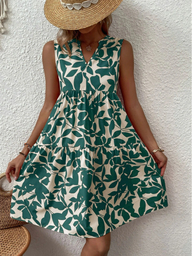 Women's Bohemian Fashion Loose Pleated Print Dress Dresses