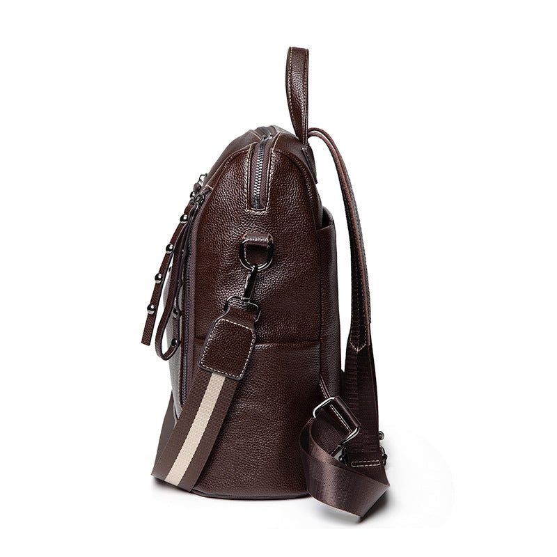 Women's Leather Korean Fashionable Large Capacity Backpacks