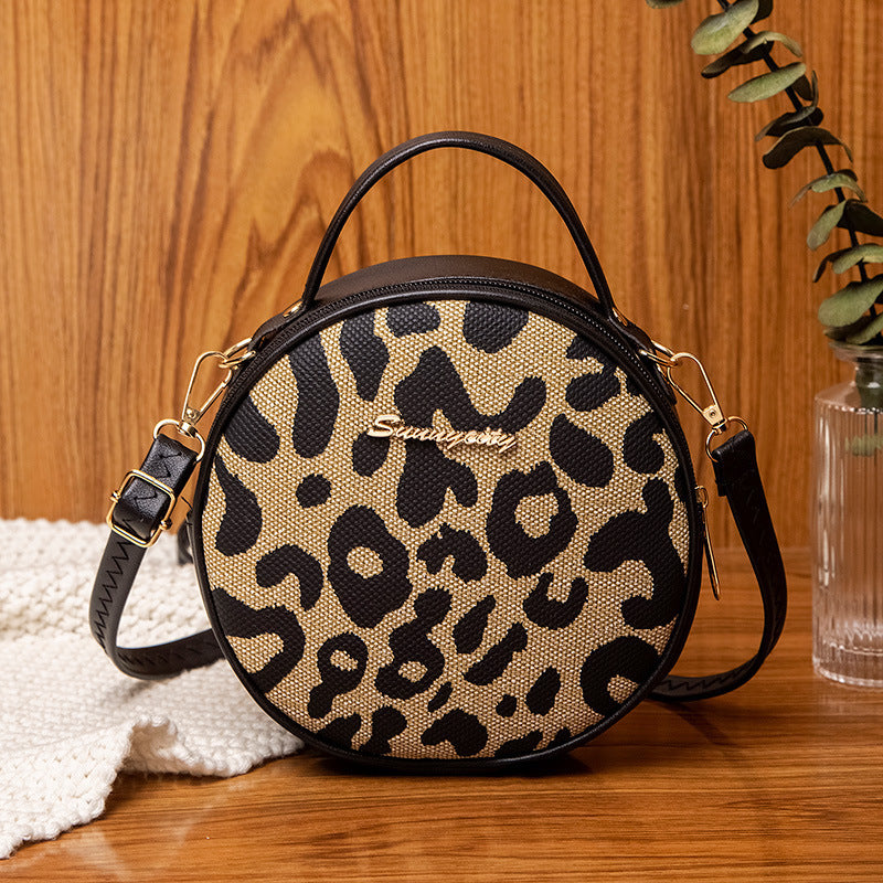 Women's Printed Contrast Color Round Korean Style Women's Shoulder Bag