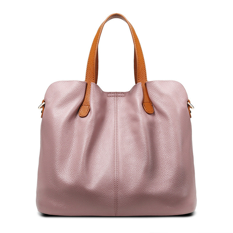 Women's Son Mother Contrast Color Genuine Leather Handbags