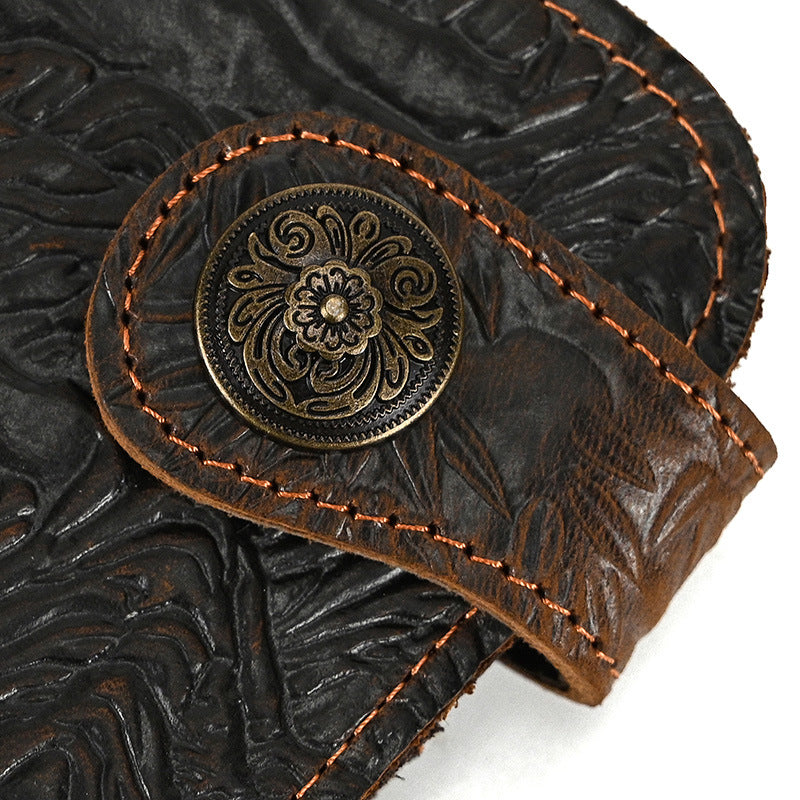 Men's Crazy Horse Leather Long Genuine Iron Men's Wallets