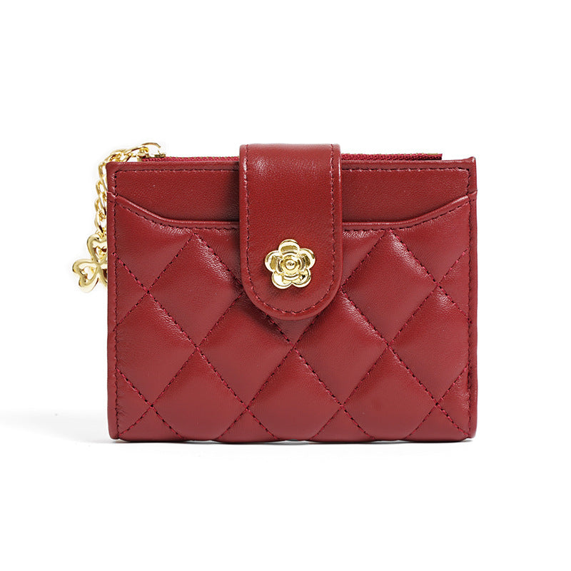 Women's Short Fashion Camellia Folding Multiple Slots Soft Ladies Wallets