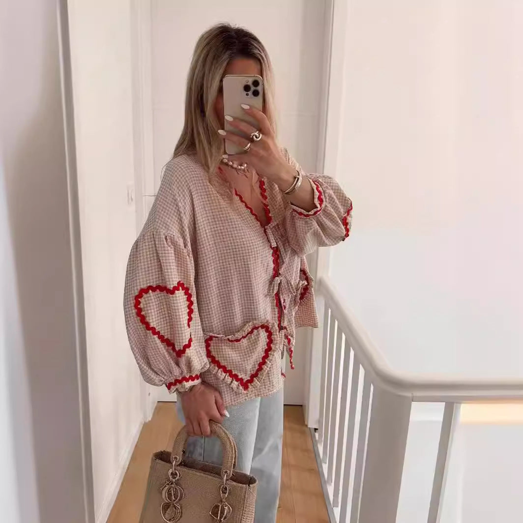 Casual Fashion Love Contrast Color Plaid Blouses