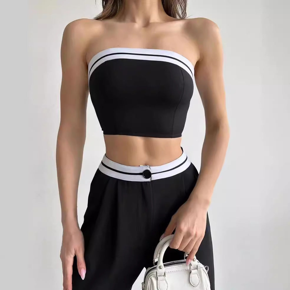 Women's Sports Tube Contrast Color High Waist Suits