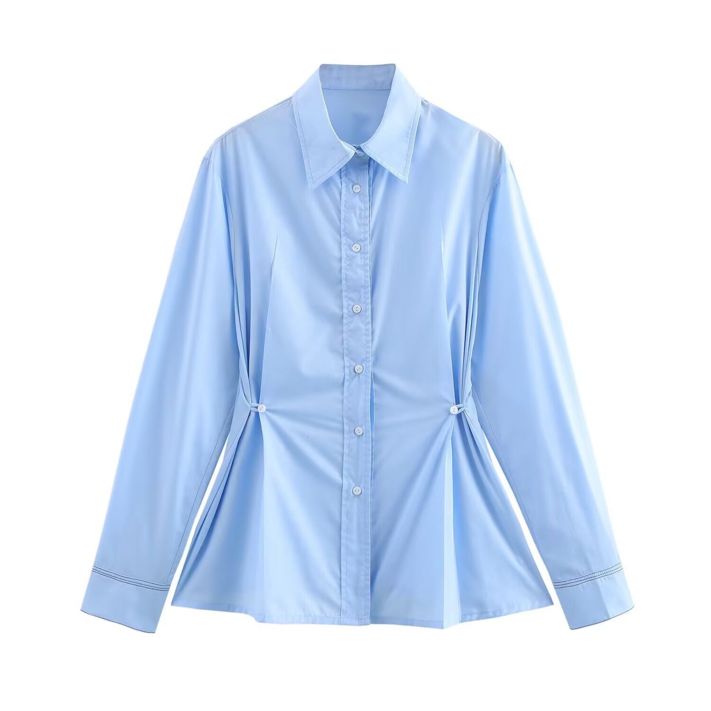 Women's Spring Solid Color Polo Collar Single-breasted Long Blouses