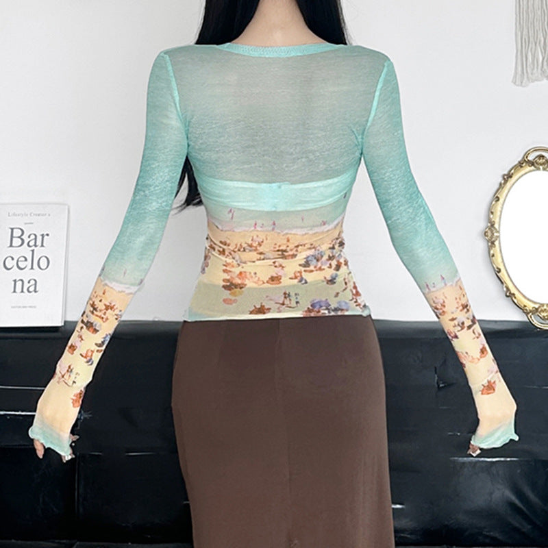 Design Contrast Color Lightweight Hot Middle Blouses