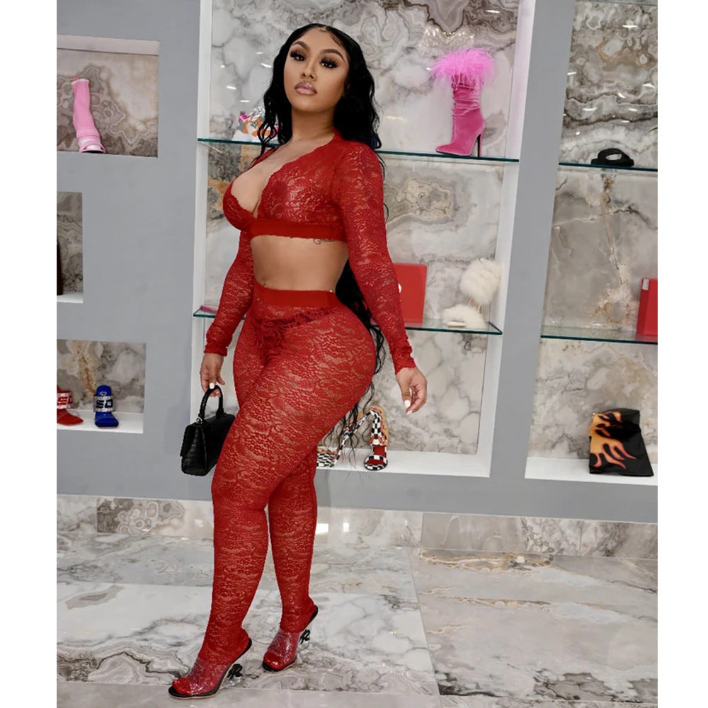 Women's Creative Slouchy Sexy Lace Two-piece Suits