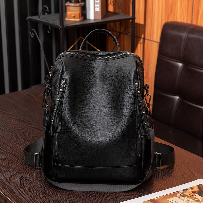 Women's Fashion Retro Large Capacity Soft Leather Textured Backpacks