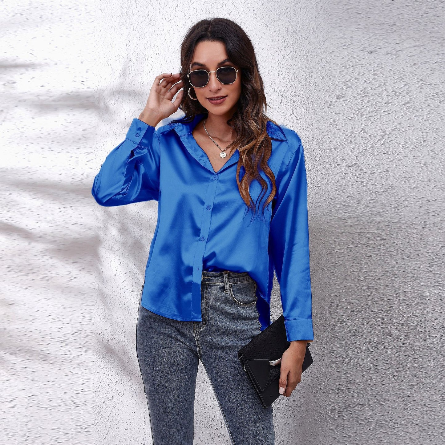 Women's New Popular Satin Shirt Long-sleeved Clothing