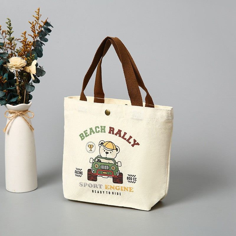 Women's Cute Bear Portable Canvas Mini Niche Hand Carrying Bags