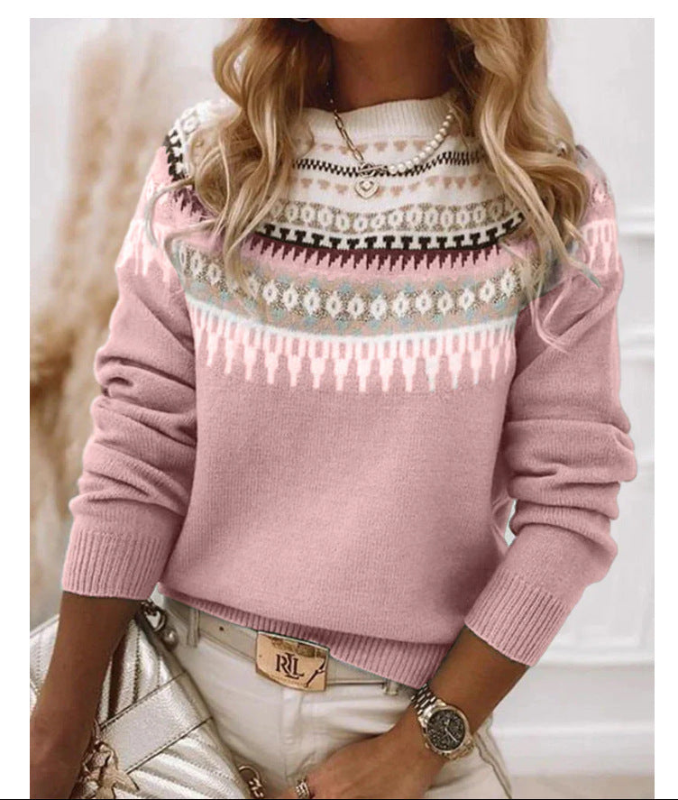 Women's Round Neck Multicolor Loose Fashion Pullover Sweaters