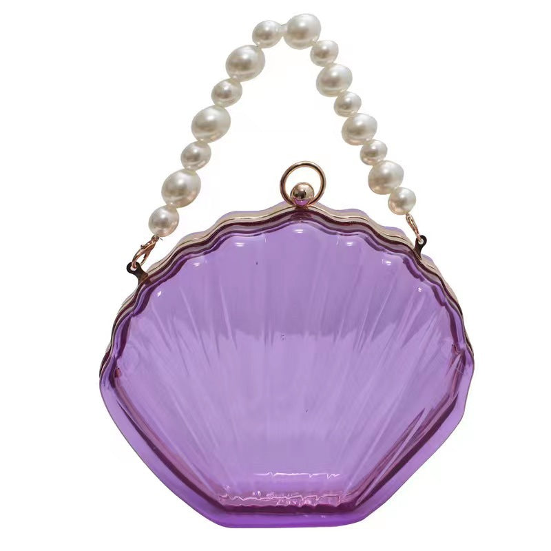 Women's Transparent Shell Box Western Style Pearl Shoulder Bags