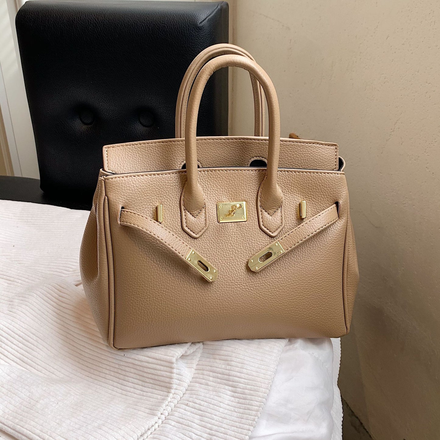 Women's Advanced Texture Lychee Pattern Fashion Large Shoulder Bags