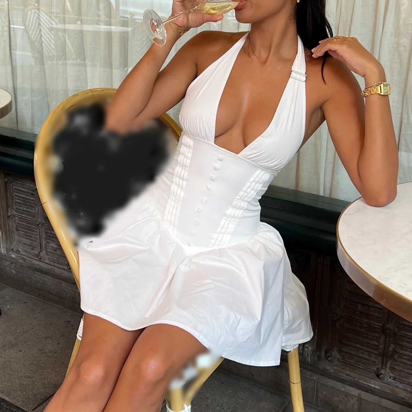 Elegant French Single-breasted Waist Sexy Bare Dresses