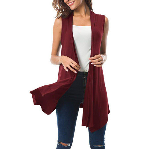 Women's Beautiful Sleeveless Draped Asymmetric Hem Jackets