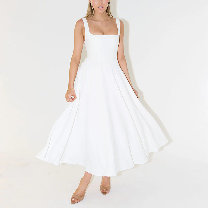 Solid Color Shoulder Strap Slim Fit Dresses