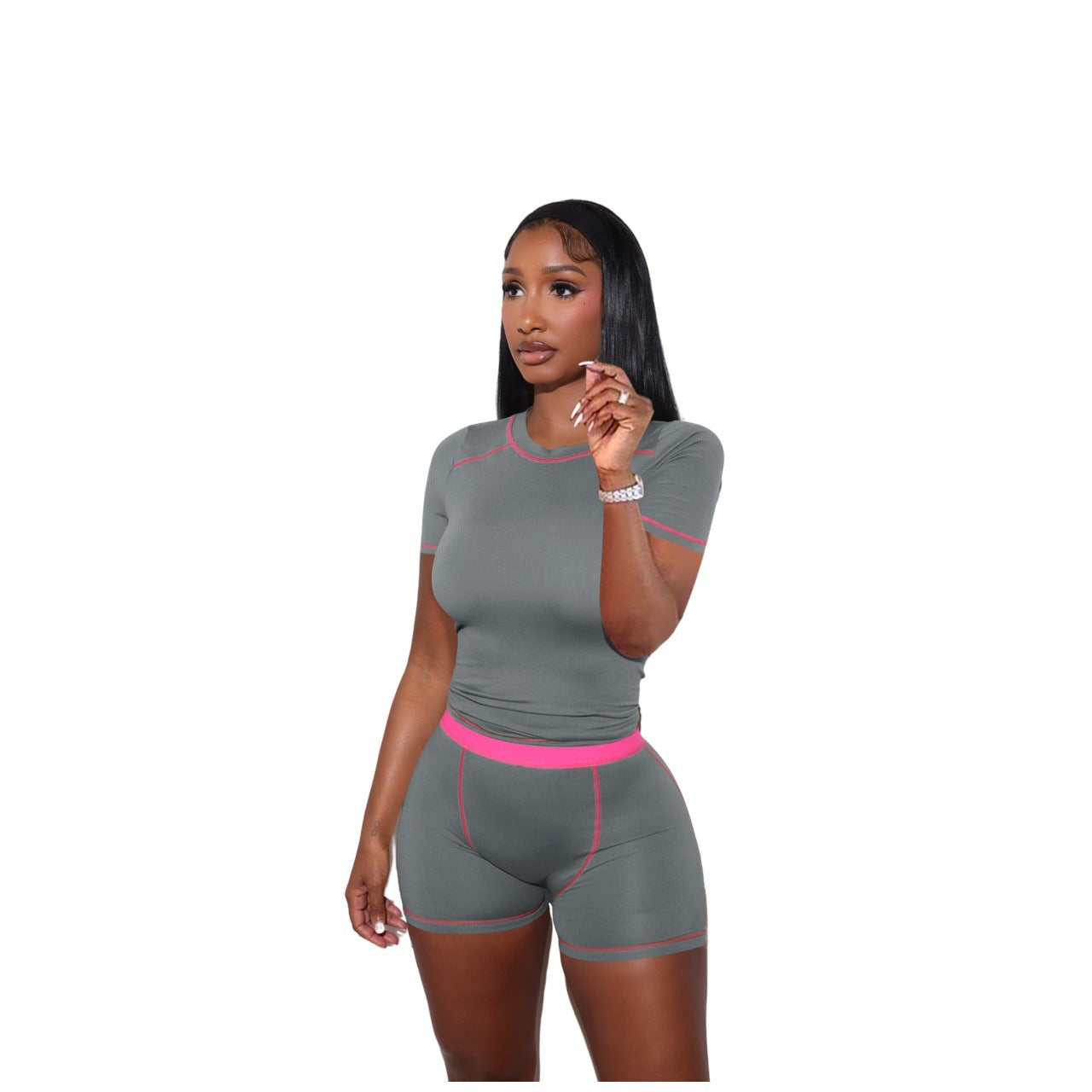 Women's Fashion Casual Thread Contrast Color Two-piece Suits