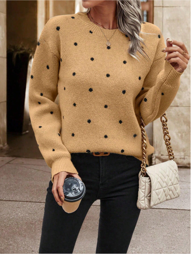 Women's Fashion Long-sleeved Pullover Polka Dot Jacquard Sweaters