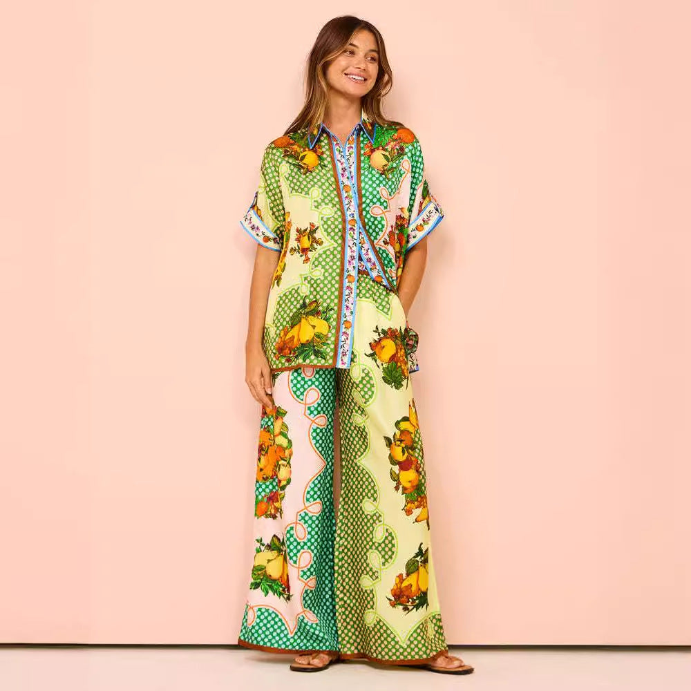 Women's Fashion Printed Elastic Waist With Pocket Suits
