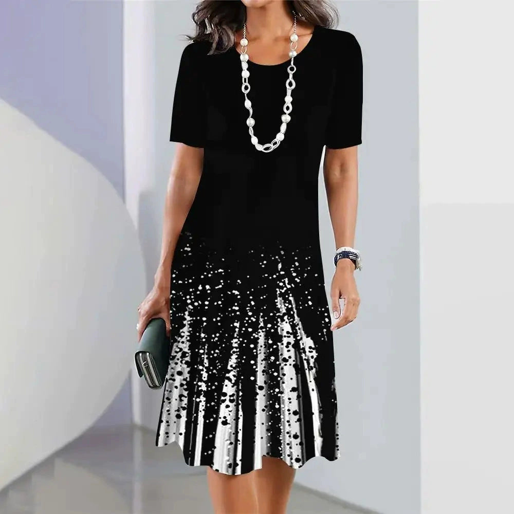 Digital Printing Fashion Casual Loose Ladies Round Dresses