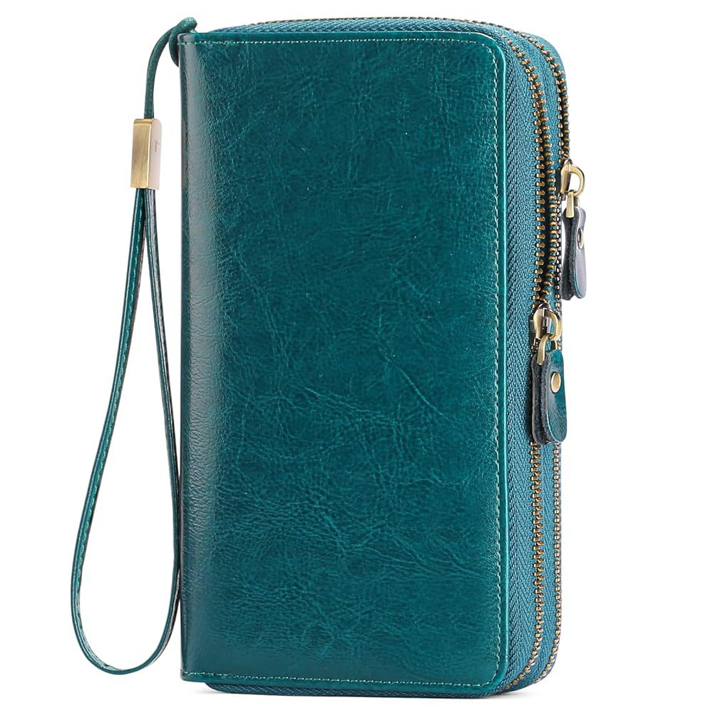 Women's Layer Cowhide Double Zip Clutch Trendy Ladies Wallets