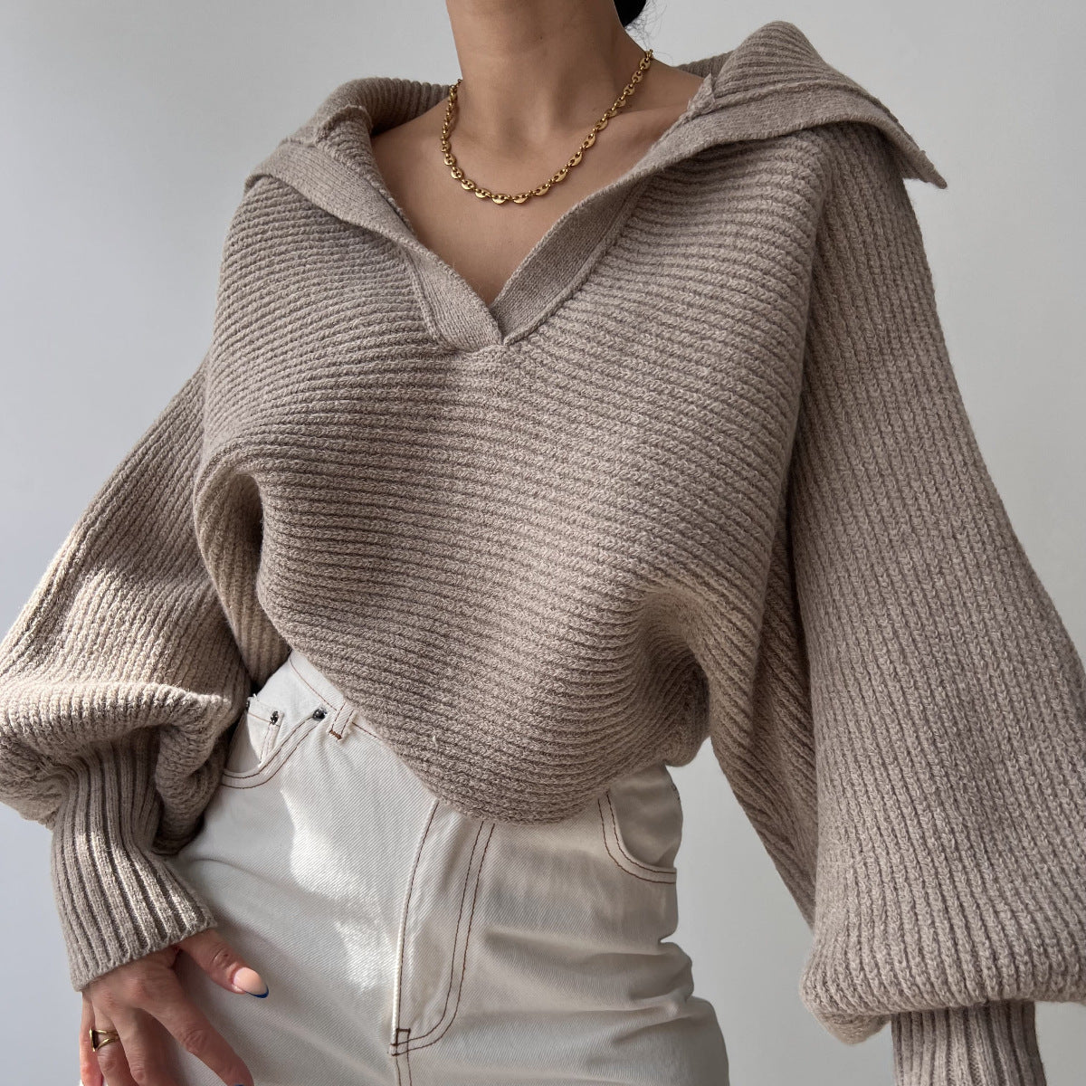 Women's Casual Stylish Knitted Lapel Pullover Sweaters