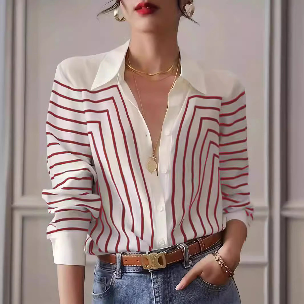 Women's Long Sleeve Loose Temperament Slimming Crepe Blouses
