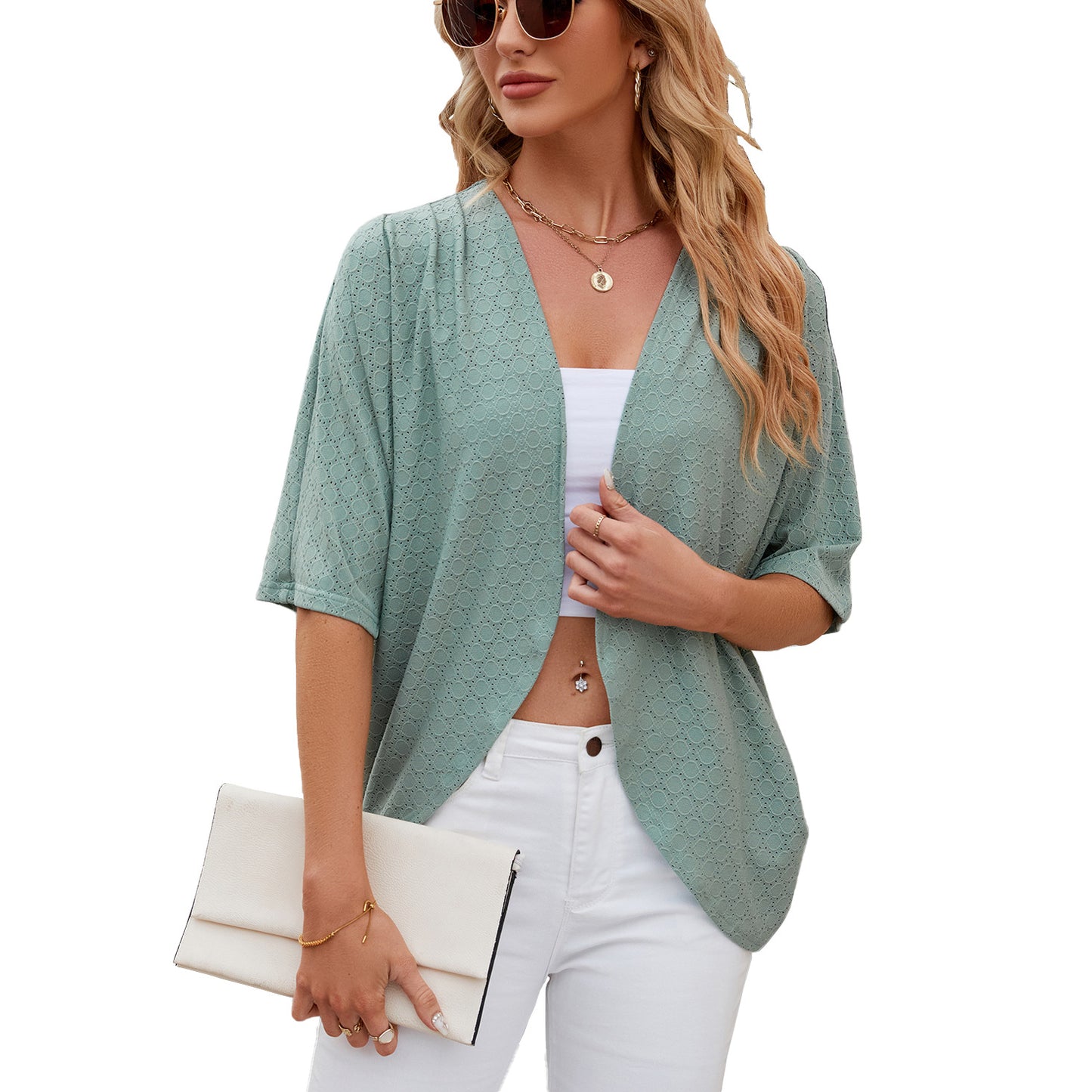 Solid Color Half Sleeves Knitted Office Knitwear