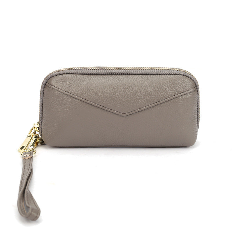 Women's Cowhide Zipper Fashionable Stitching Wire Genuine Leather Clutch Ladies Wallet